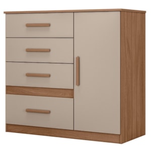 Comoda Venus 4 Gavetas 1 Porta 98 cm Carvalho Fendi Friso Moval