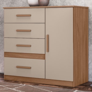 Comoda Venus 4 Gavetas 1 Porta 98 cm Carvalho Fendi Friso Moval