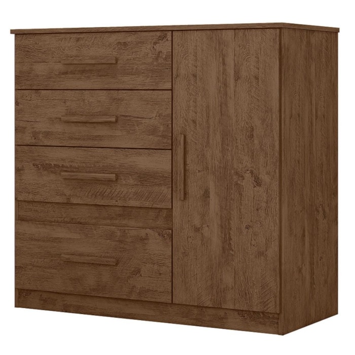 Comoda Venus 4 Gavetas 1 Porta 98 cm Castanho Wood Flex Moval