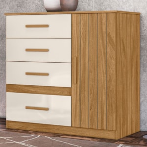 Comoda Venus 4 Gavetas 1 Porta 98 cm Freijo Off White Friso Moval