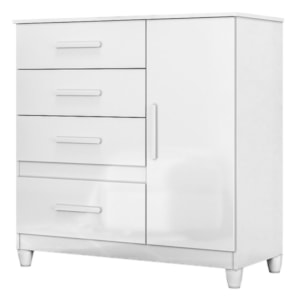 Comoda Venus 4 Gavetas 1 Porta Com Pes 98 cm Branco Flex Moval