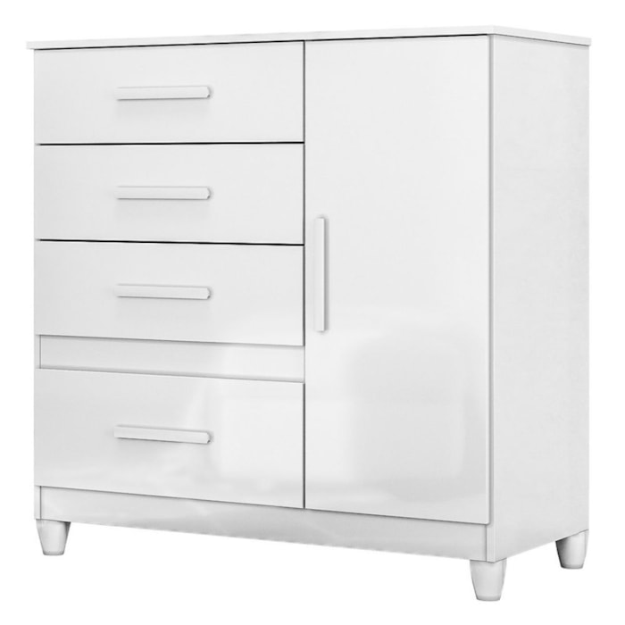 Comoda Venus 4 Gavetas 1 Porta Com Pes 98 cm Branco Flex Moval
