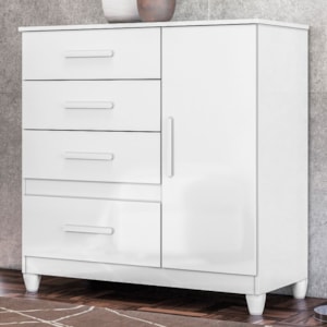 Comoda Venus 4 Gavetas 1 Porta Com Pes 98 cm Branco Flex Moval