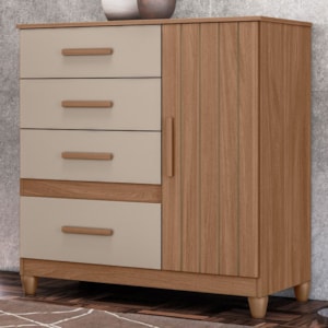 Comoda Venus 4 Gavetas 1 Porta Com Pes 98 cm Carvalho Fendi Friso Moval