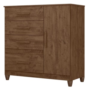 Comoda Venus 4 Gavetas 1 Porta Com Pes 98 cm Castanho Wood Flex Moval