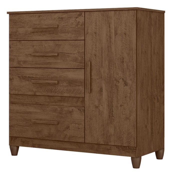 Comoda Venus 4 Gavetas 1 Porta Com Pes 98 cm Castanho Wood Flex Moval