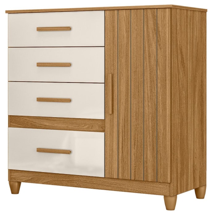 Comoda Venus 4 Gavetas 1 Porta Com Pes 98 cm Freijo Off White Friso Moval