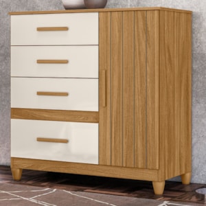 Comoda Venus 4 Gavetas 1 Porta Com Pes 98 cm Freijo Off White Friso Moval