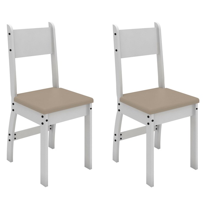 Conjunto 02 Cadeiras Estofadas Pes MDF Milano 40000 Branco Savana PLN