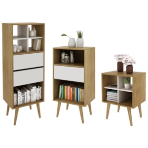 Conjunto 02 Estantes E 01 Mesa Lateral Para Sala Natural Off White Tecno Mobili Conjunto 02 Estantes E 01 Mesa Lateral Para Sala Natural Off White Tecno Mobili