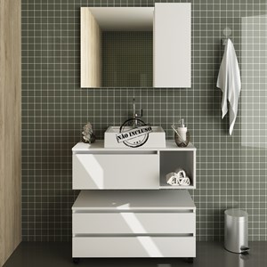 Conjunto De Armarios Para Banheiro Com Espelheira BN11 Branco Tecno Mobili