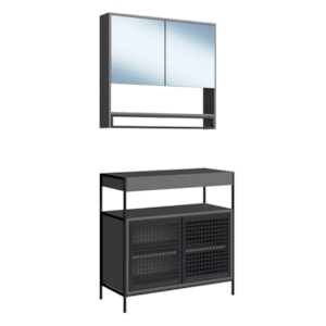 Conjunto de Banheiro Gabinete E Espelheira P103841 Grafite PP Milani Store Conjunto de Banheiro Gabinete E Espelheira P103841 Grafite PP Milani Store