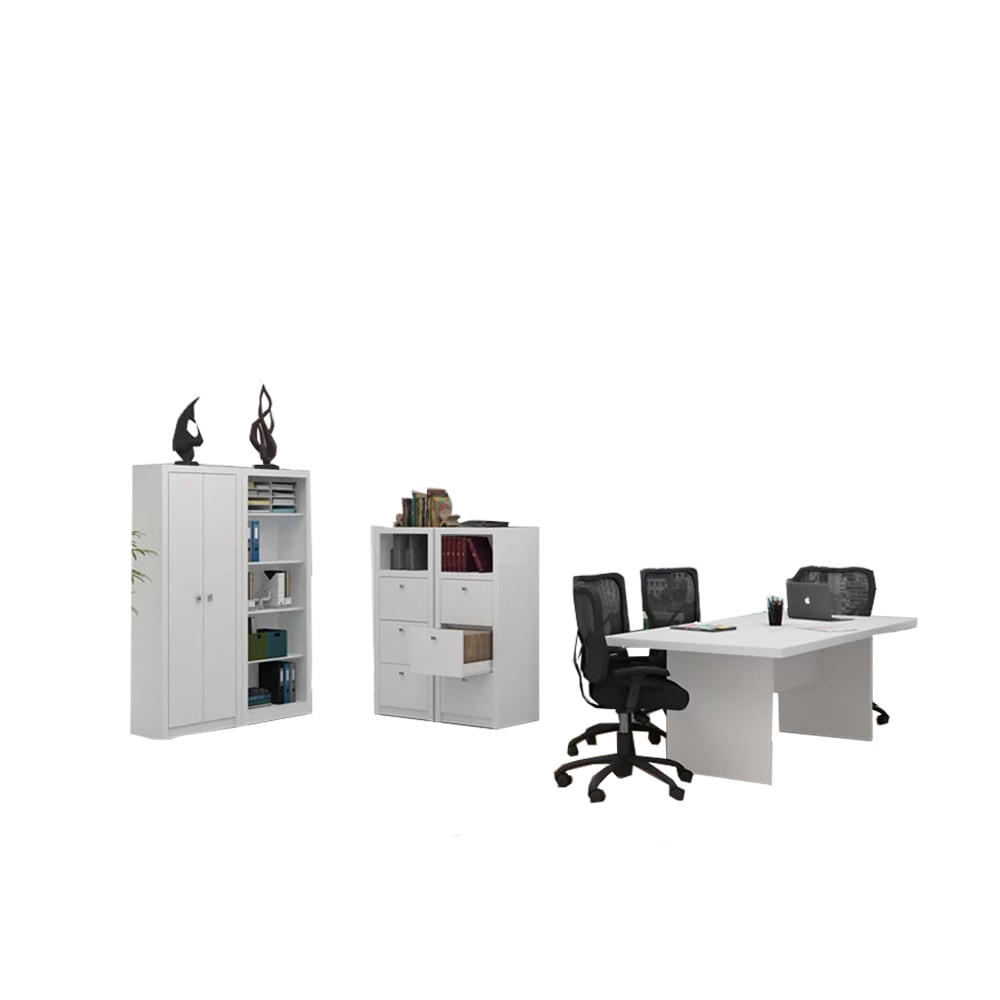 Conjunto Escritorio 03 Peças CJ14 Branco Tecno Mobili | Milani Store