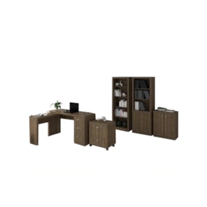 Conjunto Escritorio Completo 5 Peças CJ2 Nogal Tecno Mobili Conjunto Escritorio Completo 5 Peças CJ2 Nogal Tecno Mobili