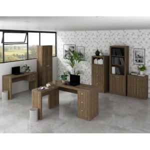 Conjunto Escritorio Completo 6 Peças CJ4 Nogal Tecno Mobili Conjunto Escritorio Completo 6 Peças CJ4 Nogal Tecno Mobili