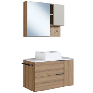 Conjunto Gabinete com Cuba e Espelheira 80cm Mel Branco Arenas PRODDY Conjunto Gabinete com Cuba e Espelheira 80cm Mel Branco Arenas PRODDY