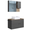 Conjunto Gabinete com Cuba e Espelheira 80cm Mel Grafite PRODDY