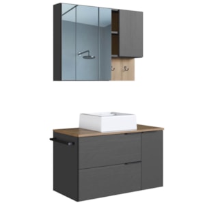 Conjunto Gabinete com Cuba e Espelheira 80cm Mel Grafite PRODDY