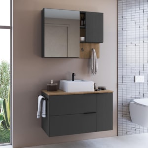 Conjunto Gabinete com Cuba e Espelheira 80cm Mel Grafite PRODDY