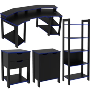 Conjunto Gamer Completo 4 Peças ME41X63X64X66X67 Preto Azul Tecno Mobili Conjunto Gamer Completo 4 Peças ME41X63X64X66X67 Preto Azul Tecno Mobili