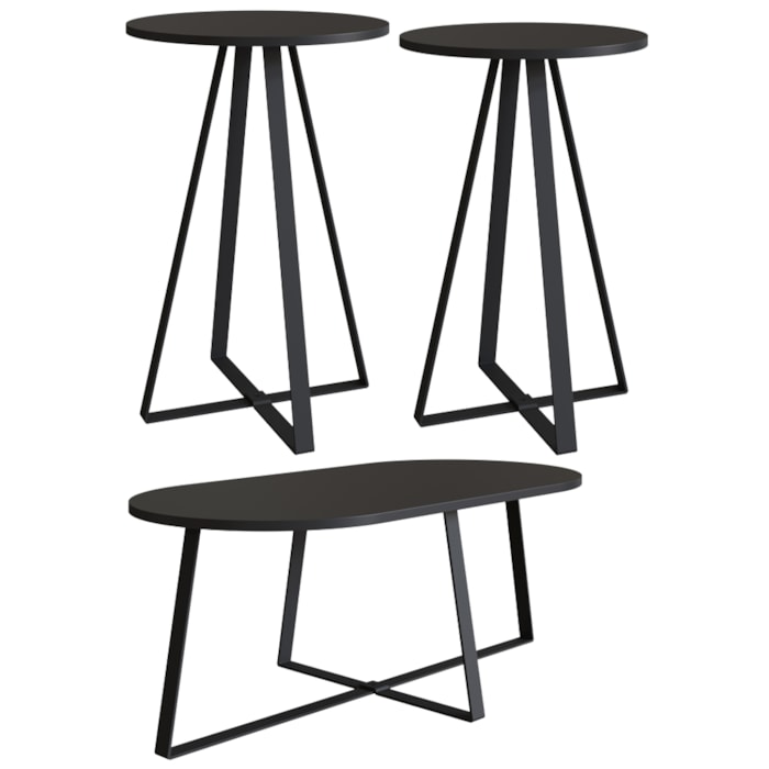 Conjunto Mesa De Centro Sala De Estar 27959 Preto Artesano