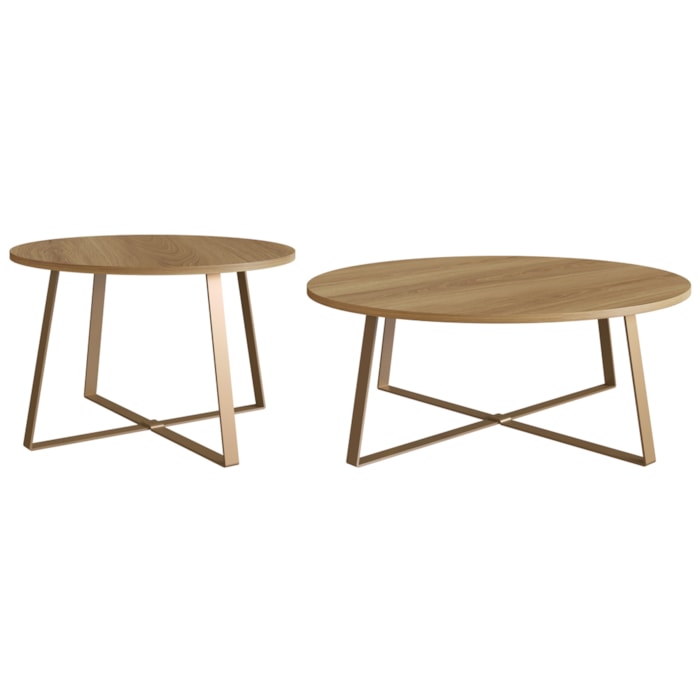 Conjunto Mesa De Centro Sala De Estar 27960 Hanover Dourado Artesano