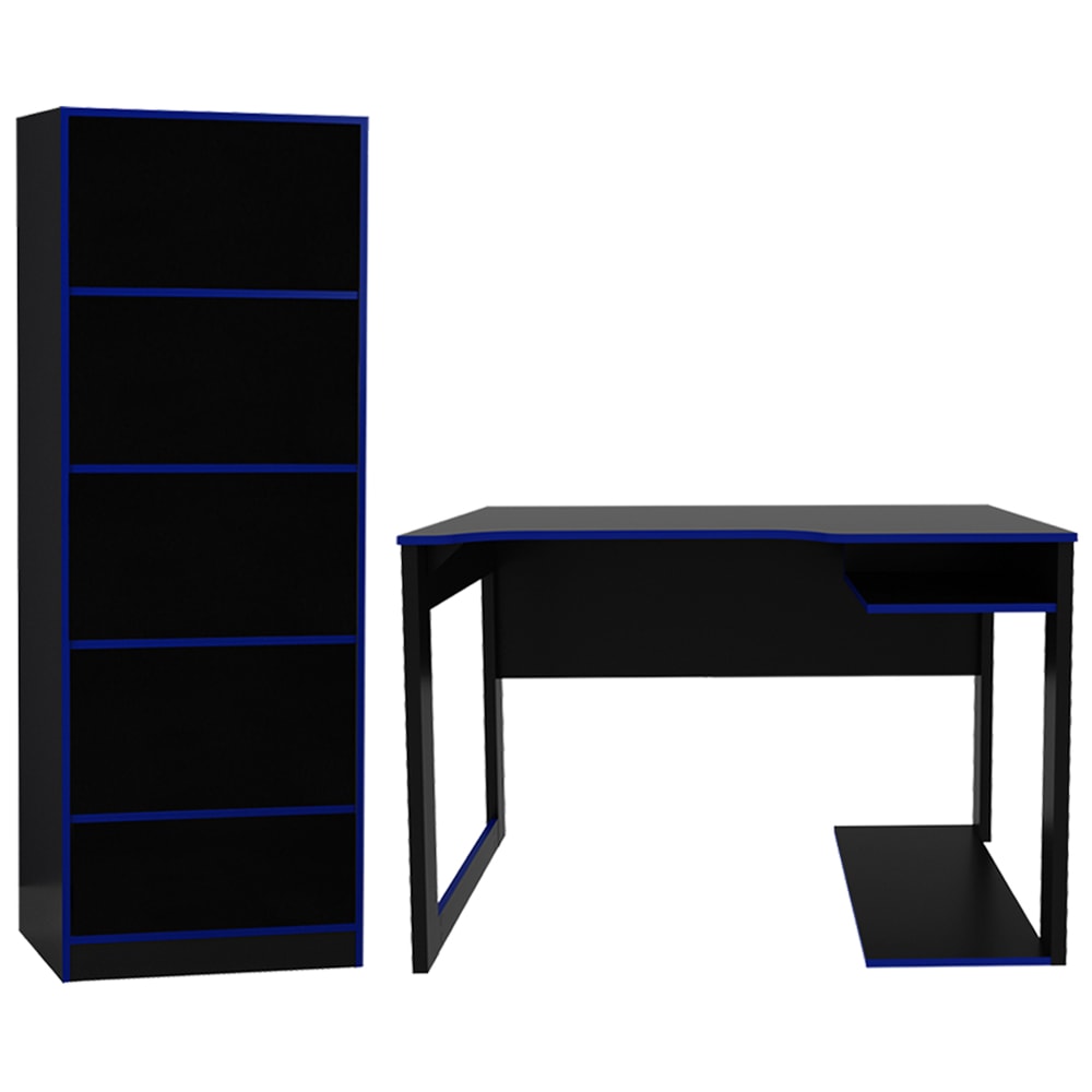 Conjunto Mesa E Armario Gamer Preto Azul Tcn Mbl | Milani Store