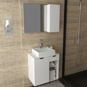 Conjunto Para Banheiro Armarios Com Cuba E Espelho BN2 Branco Tecno Mobili