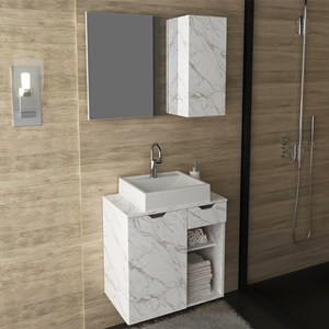 Conjunto Para Banheiro Armarios Com Cuba E Espelho BN2 Marmore Branco Tecno Mobili