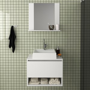 Conjunto Para Banheiro Armarios Com Cuba E Espelho BN7 Branco Tecno Mobili
