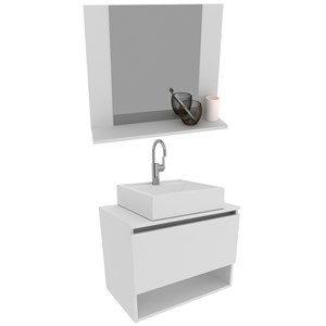 Conjunto Para Banheiro Armarios Com Cuba E Espelho BN7 Branco Tecno Mobili