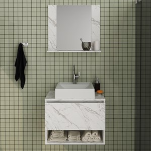 Conjunto Para Banheiro Armarios Com Cuba E Espelho BN7 Marmore Branco Tecno Mobili