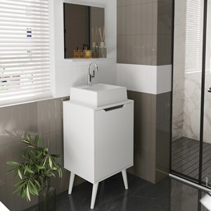 Conjunto Para Banheiro Gabinete Com Cuba e Espelheira Branco BN3630x41x42 Tecno Mobili
