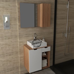 Conjunto Para Banheiro Gabinete E Espelheira BN3605x02 Amendoa Branco Tecno Mobili