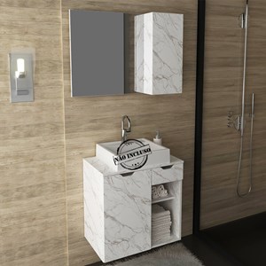 Conjunto Para Banheiro Gabinete E Espelheira BN3605x02 Marmore Branco Tecno Mobili