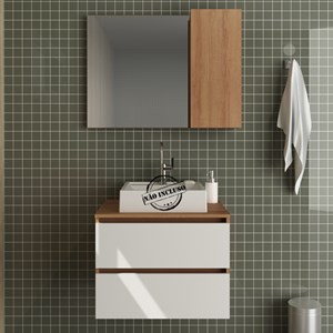 Conjunto Para Banheiro Gabinete E Espelheira BN3607x02 Amendoa Branco Tecno Mobili