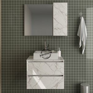 Conjunto Para Banheiro Gabinete E Espelheira BN3607x02 Marmore Branco Tecno Mobili