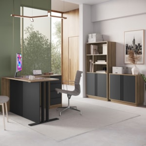 Conjunto Para Escritorio Office 3 Peças CM4080 Mel Grafite FAEM