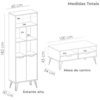 Conjunto Para Sala Rack TV 60 Pol Carvalho Branco Grafite Prata ARLY