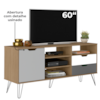 Conjunto Sala Estar Rack TV 60 Pol Carvalho Branco Grafite Prata ARLY