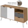 Conjunto Sala Estar Rack TV 60 Pol Carvalho Branco Grafite Prata ARLY