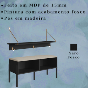 Conjunto Sapateira Banco Estofada e Prateleira Nero Artesano