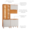 Cozinha Armario 3 Peças 150 cm Cristaleira Balcao Com Tampo MDF Bari Freijo Off Acetinado POLIMAN