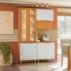 Cozinha Armario 3 Peças 150 cm Cristaleira Balcao Com Tampo MDF Bari Freijo Off Acetinado POLIMAN
