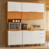 Cozinha Armario 3 Peças 190 cm Paneleiro Balcao Com Tampo MDF Bari Freijo Off Acetinado POLIMAN
