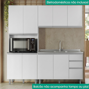 Cozinha Armario 3 Peças 200 cm Paneleiro Balcao Para Pia Evidence Branco POLIMAN