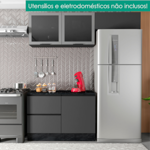 Cozinha Armario 3 Peças Balcao Com Tampo Etna Grafite POLIMAN