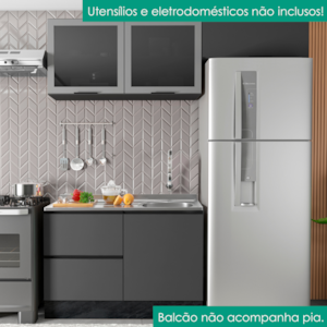 Cozinha Armario 3 Peças Balcao Para Pia Etna Grafite POLIMAN