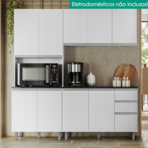 Cozinha Armario 4 Peças 200 cm Paneleiro Balcao Com Tampo Evidence Branco POLIMAN