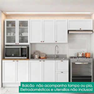Cozinha Armario 4 Peças Cristaleira Balcao Para Pia 270 cm Unna Branco POLIMAN